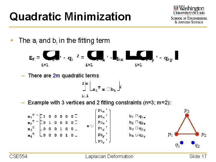 Quadratic Minimization • The ai and bi in the fitting term – There are