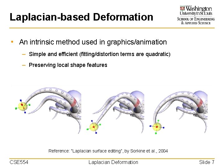 Laplacian-based Deformation • An intrinsic method used in graphics/animation – Simple and efficient (fitting/distortion