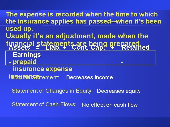 The expense is recorded when the time to which the insurance applies has passed--when