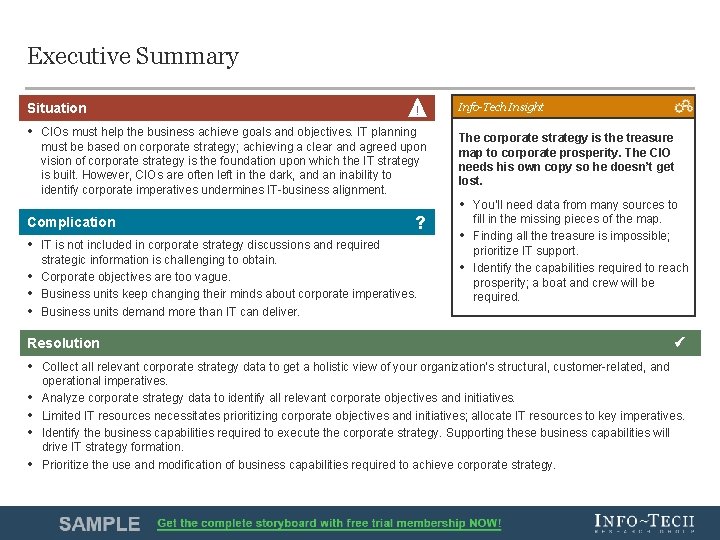 Executive Summary Situation ! • CIOs must help the business achieve goals and objectives.