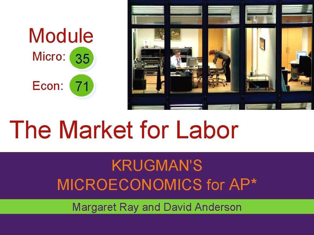 Module Micro: 35 Econ: 71 The Market for Labor KRUGMAN'S MICROECONOMICS for AP* Margaret