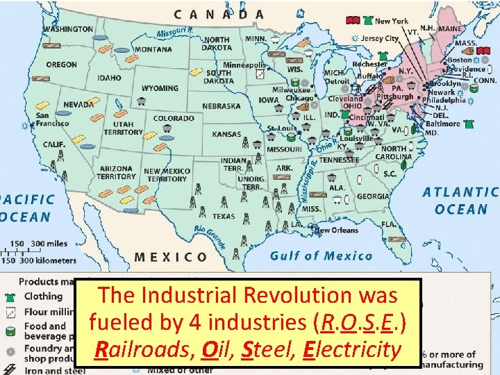 The Industrial Revolution was fueled by 4 industries (R. O. S. E. ) Railroads,