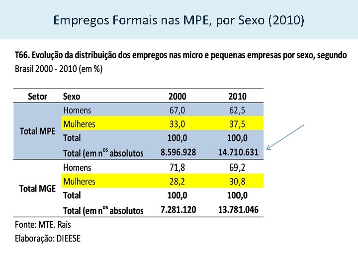 Empregos Formais nas MPE, por Sexo (2010) 