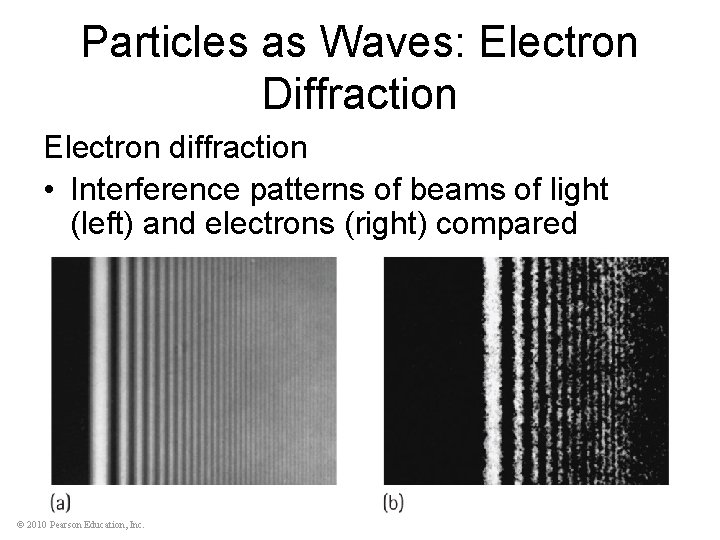 Particles as Waves: Electron Diffraction Electron diffraction • Interference patterns of beams of light