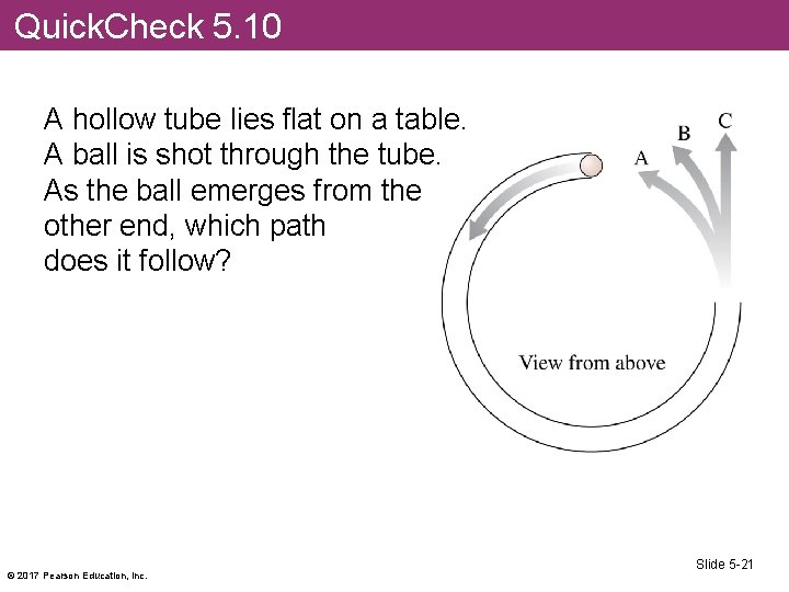 Quick. Check 5. 10 A hollow tube lies flat on a table. A ball