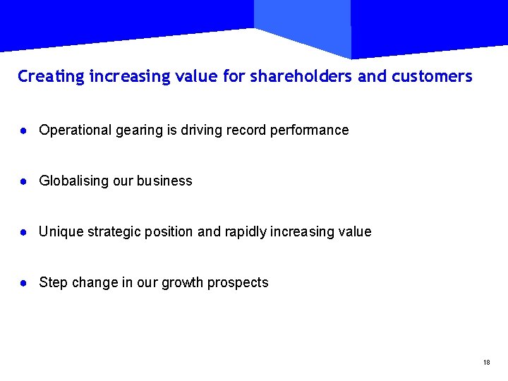 Creating increasing value for shareholders and customers ● Operational gearing is driving record performance