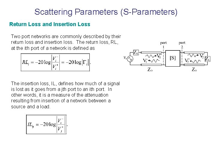 Scattering Parameters (S-Parameters) Return Loss and Insertion Loss Two port networks are commonly described