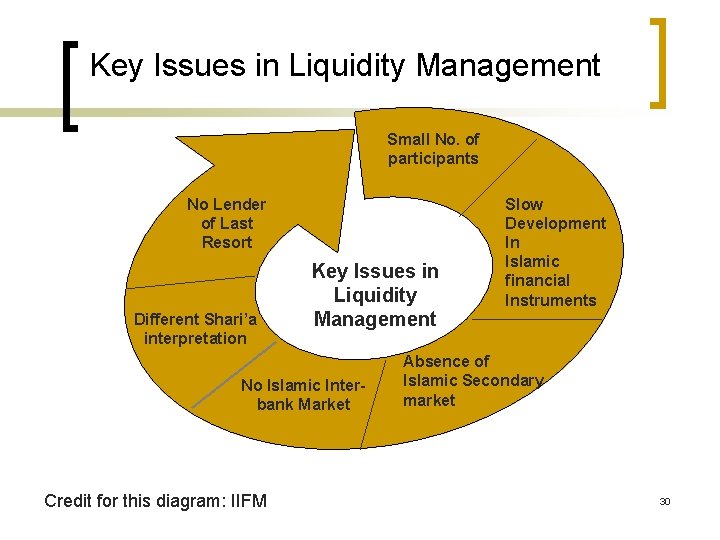 Key Issues in Liquidity Management Small No. of participants No Lender of Last Resort