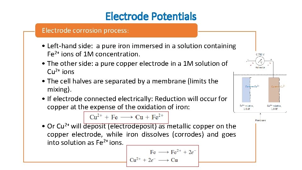 Electrode Potentials Electrode corrosion process: • Left-hand side: a pure iron immersed in a Electrode Potentials Electrode corrosion process: • Left-hand side: a pure iron immersed in a
