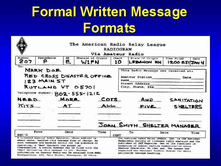 Formal Written Message Formats 