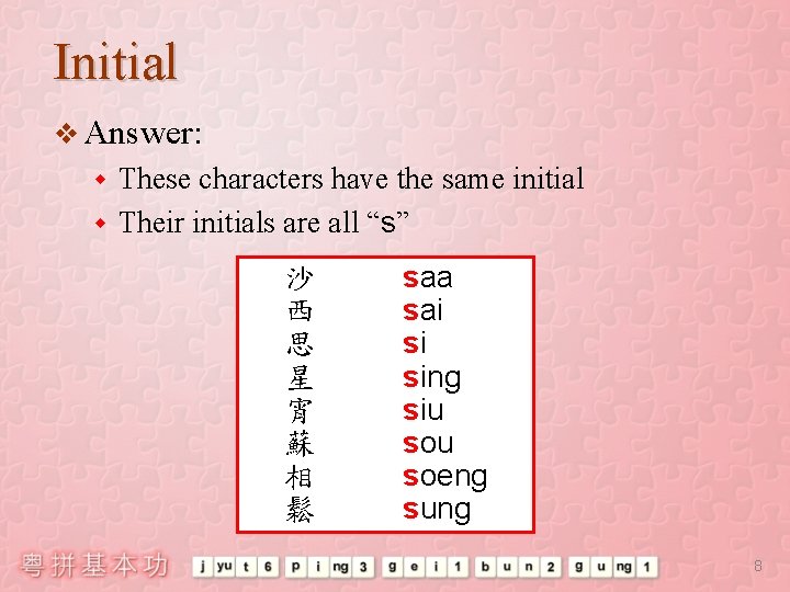 Initial v Answer: These characters have the same initial w Their initials are all