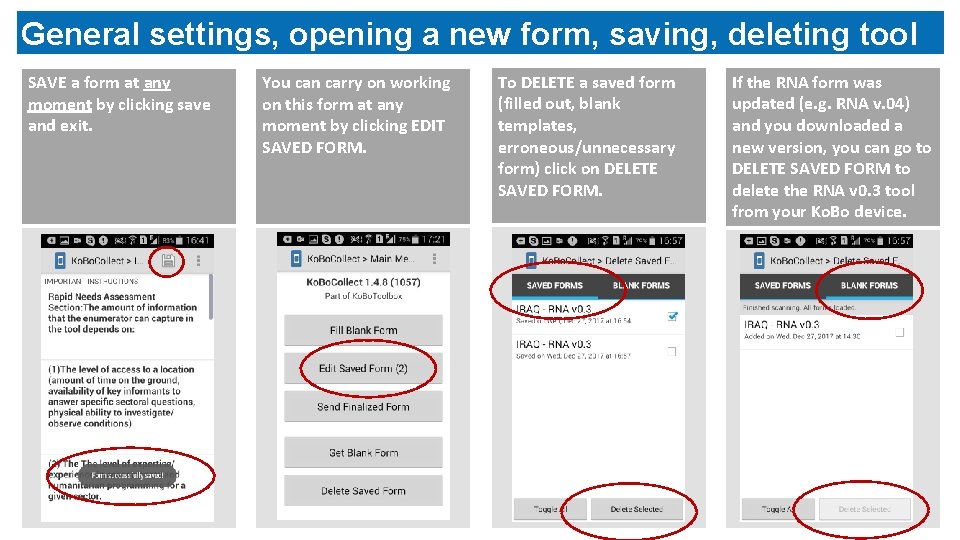 General settings, opening a new form, saving, deleting tool SAVE a form at any