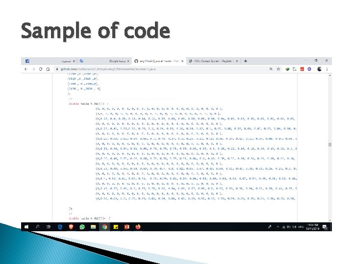 Sample of code 