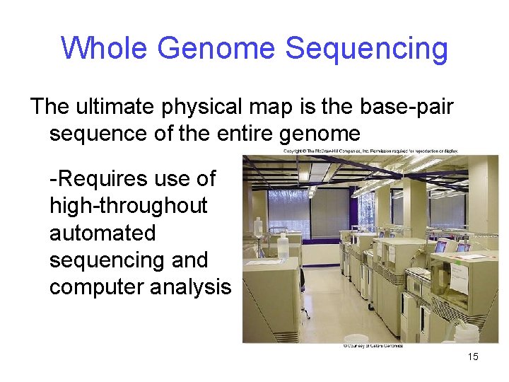 Whole Genome Sequencing The ultimate physical map is the base-pair sequence of the entire