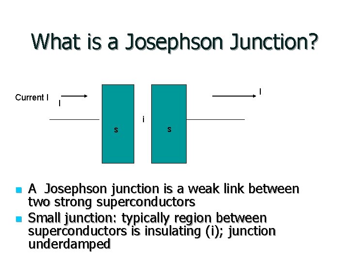 What is a Josephson Junction? Current I I I i s n n s