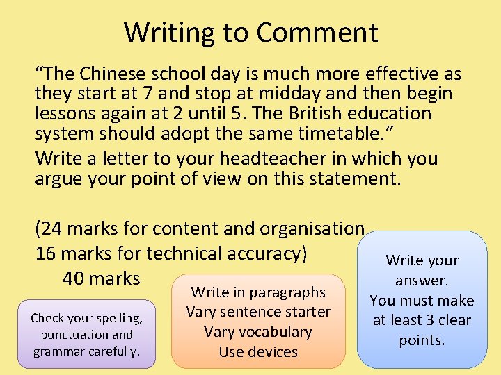 Writing to Comment “The Chinese school day is much more effective as they start