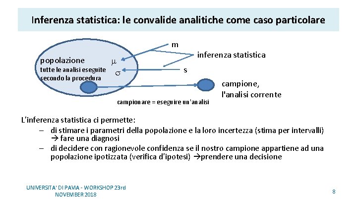 Inferenza statistica: le convalide analitiche come caso particolare m popolazione tutte le analisi eseguite