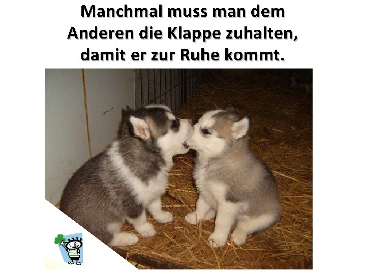 Manchmal muss man dem Anderen die Klappe zuhalten, damit er zur Ruhe kommt. 