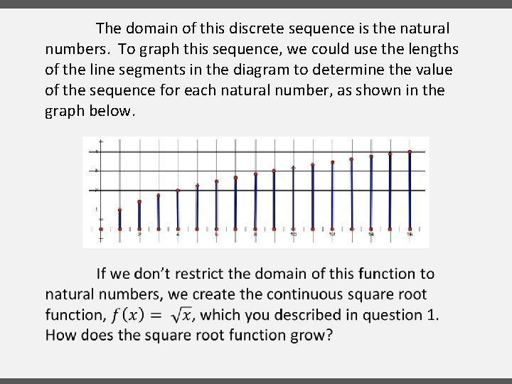 The domain of this discrete sequence is the natural numbers. To graph this sequence,