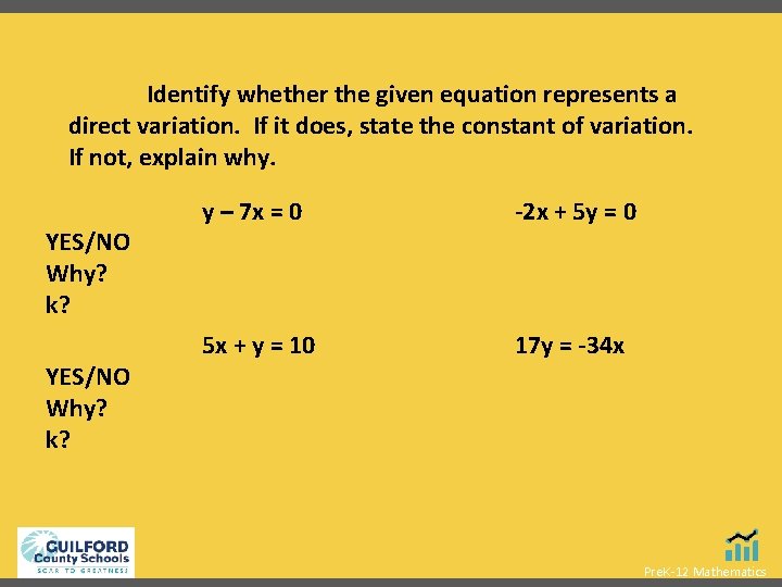 Identify whether the given equation represents a direct variation. If it does, state the