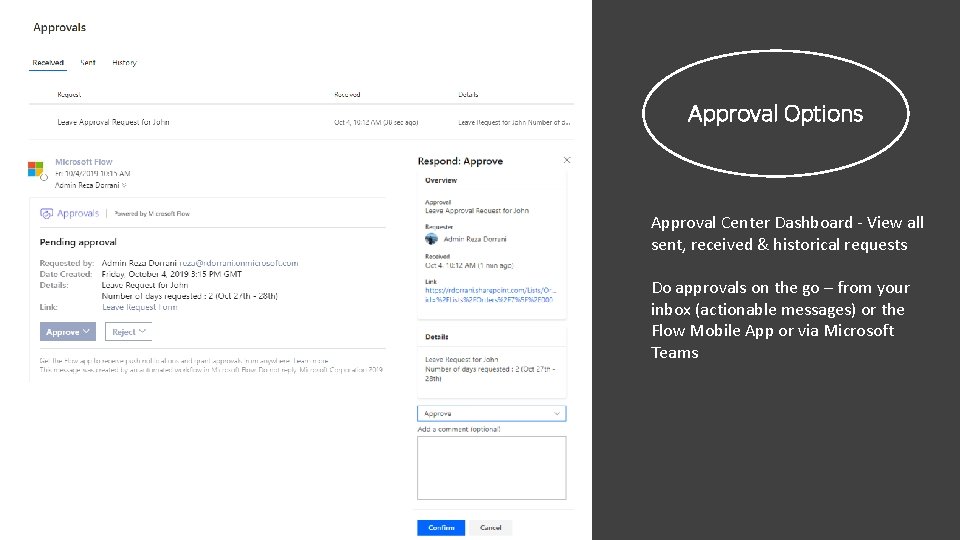 Approval Options Approval Center Dashboard - View all sent, received & historical requests Do Approval Options Approval Center Dashboard - View all sent, received & historical requests Do