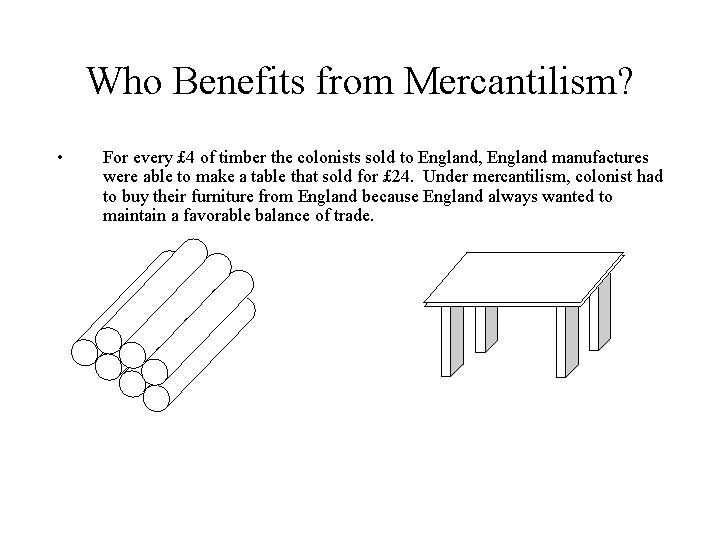 Who Benefits from Mercantilism? • For every £ 4 of timber the colonists sold