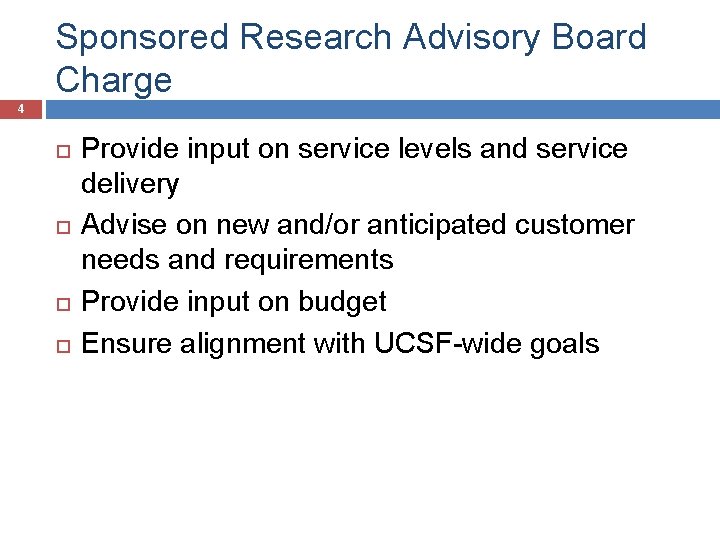 Sponsored Research Advisory Board Charge 4 Provide input on service levels and service delivery