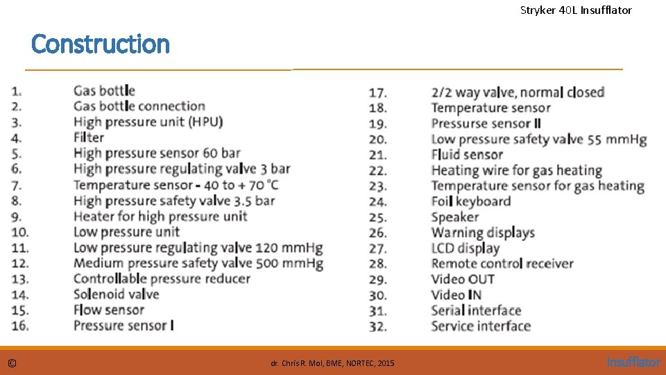 Stryker 40 L Insufflator Construction © dr. Chris R. Mol, BME, NORTEC, 2015 Insufflator