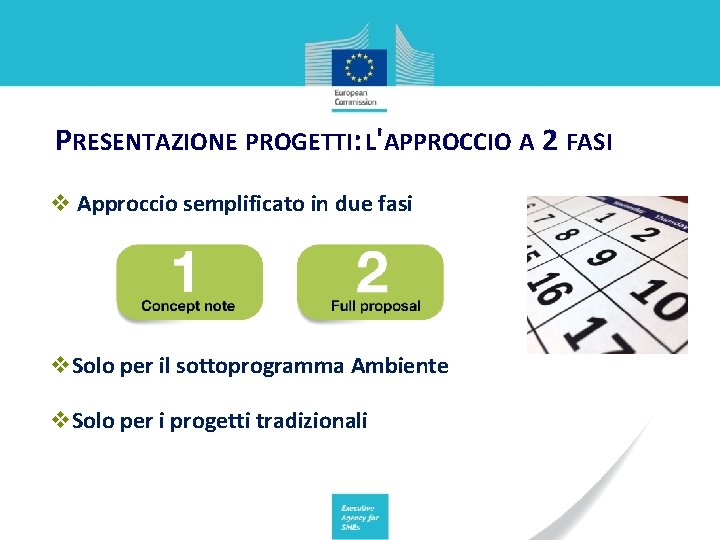 PRESENTAZIONE PROGETTI: L'APPROCCIO A 2 FASI Approccio semplificato in due fasi Solo per il