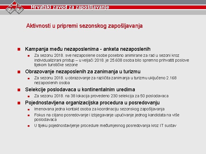Hrvatski zavod za zapošljavanje Aktivnosti u pripremi sezonskog zapošljavanja Kampanja među nezaposlenima - anketa