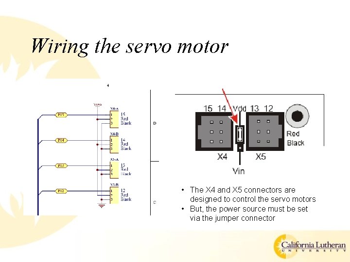 Wiring the servo motor • The X 4 and X 5 connectors are designed