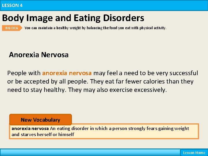 Nutrition Lesson 4 Body Image and Eating Disorders