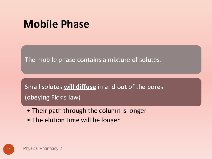 Mobile Phase The mobile phase contains a mixture of solutes. Small solutes will diffuse
