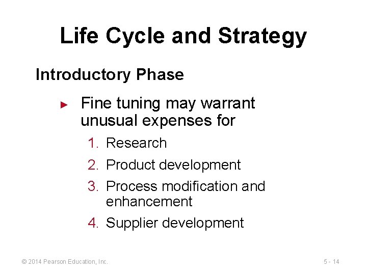 Life Cycle and Strategy Introductory Phase ► Fine tuning may warrant unusual expenses for