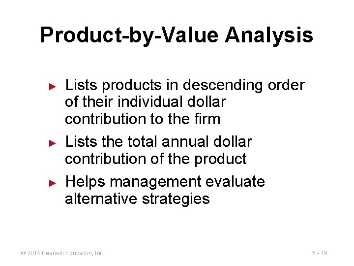 Product-by-Value Analysis ► ► ► Lists products in descending order of their individual dollar