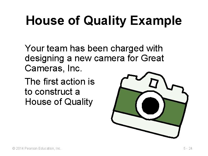 House of Quality Example Your team has been charged with designing a new camera