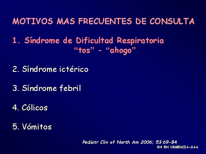 MOTIVOS MAS FRECUENTES DE CONSULTA 1. Síndrome de Dificultad Respiratoria “tos” - “ahogo” 2.