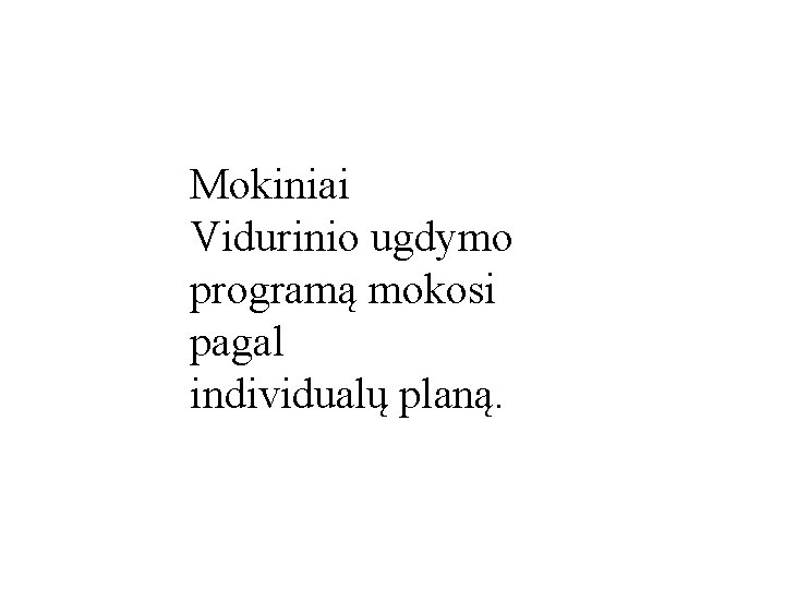 Mokiniai Vidurinio ugdymo programą mokosi pagal individualų planą. 