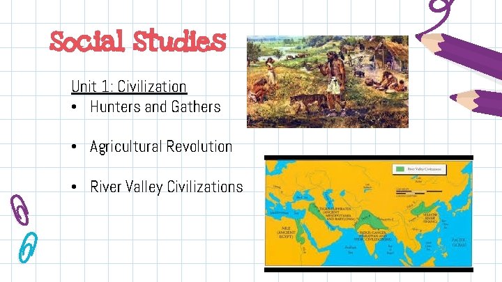 Social Studies Unit 1: Civilization • Hunters and Gathers • Agricultural Revolution • River