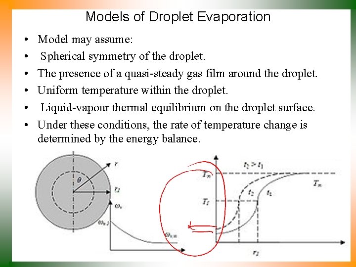 Models of Droplet Evaporation • • • Model may assume: Spherical symmetry of the