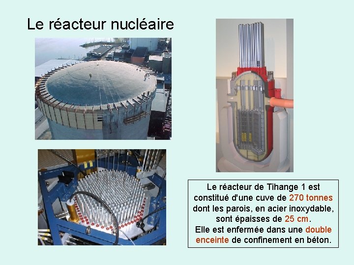 Le réacteur nucléaire Le réacteur de Tihange 1 est constitué d'une cuve de 270