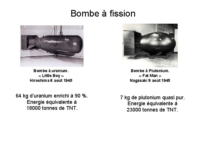 Bombe à fission Bombe à uranium. « Little Boy » Hiroshima 6 août 1945
