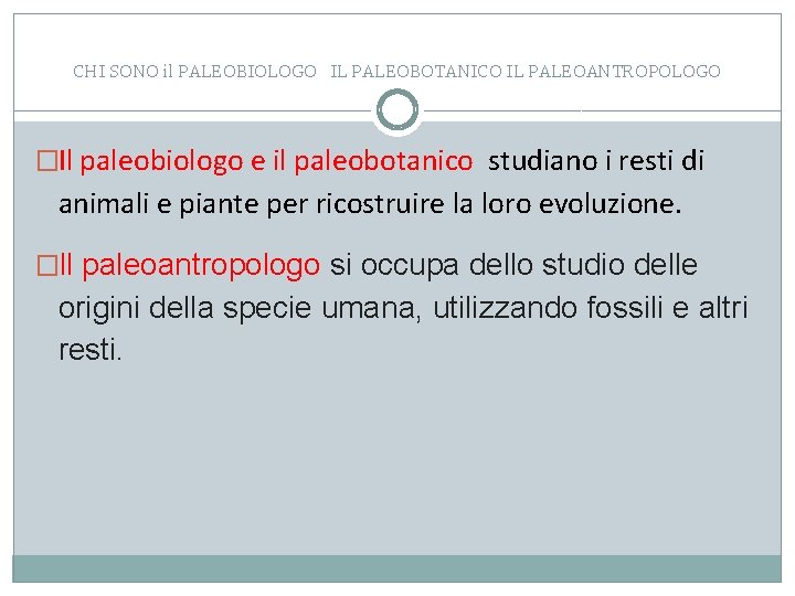 CHI SONO il PALEOBIOLOGO IL PALEOBOTANICO IL PALEOANTROPOLOGO �Il paleobiologo e il paleobotanico studiano