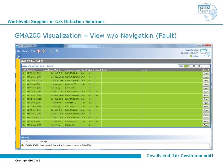 Worldwide Supplier of Gas Detection Solutions GMA 200 Visualization – View w/o Navigation (Fault)