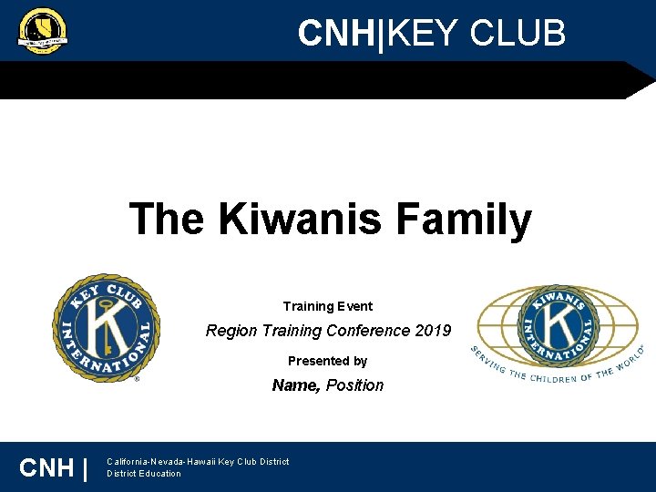 CNH|KEY CLUB The Kiwanis Family Training Event Region Training Conference 2019 Presented by Name,