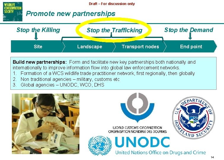 Draft – For discussion only Promote new partnerships Stop the Killing Site Stop the