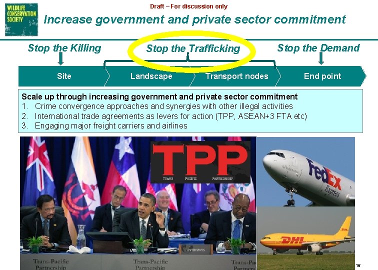 Draft – For discussion only Increase government and private sector commitment Stop the Killing