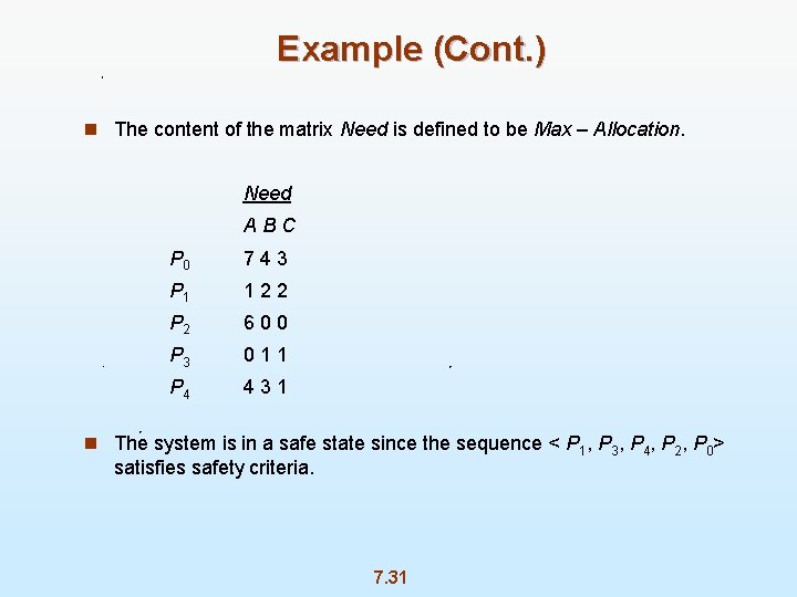 Example (Cont. ) n The content of the matrix Need is defined to be