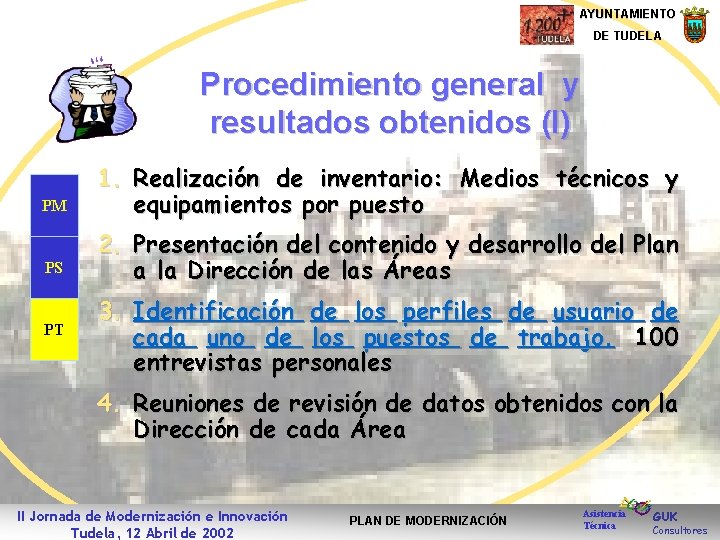 AYUNTAMIENTO DE TUDELA Procedimiento general y resultados obtenidos (I) PM PS PT 1. Realización