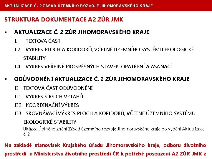 AKTUALIZACE Č. 2 ZÁSAD ÚZEMNÍHO ROZVOJE JIHOMORAVSKÉHO KRAJE STRUKTURA DOKUMENTACE A 2 ZÚR JMK